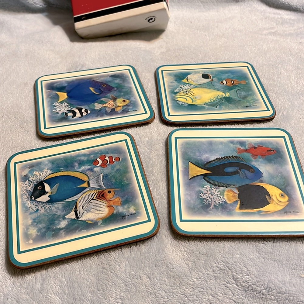 Pimpernel Coasters 4.25” x 4.25” Tropical Fish 4 each Vintage